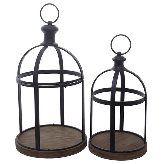 WT Collections Round Wooden Base Lantern