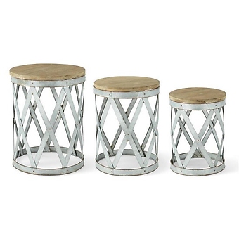 Set of 3 Round Metal Tables w/Wood Tops