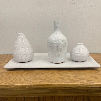 Decorative White Vase/Tray Set