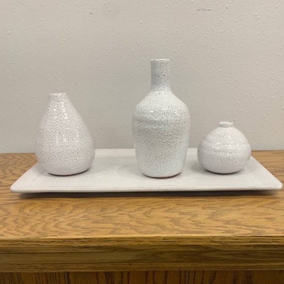 Decorative White Vase/Tray Set