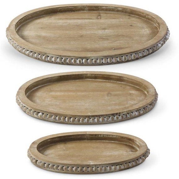 Bead Trim Wooden Oval Trays