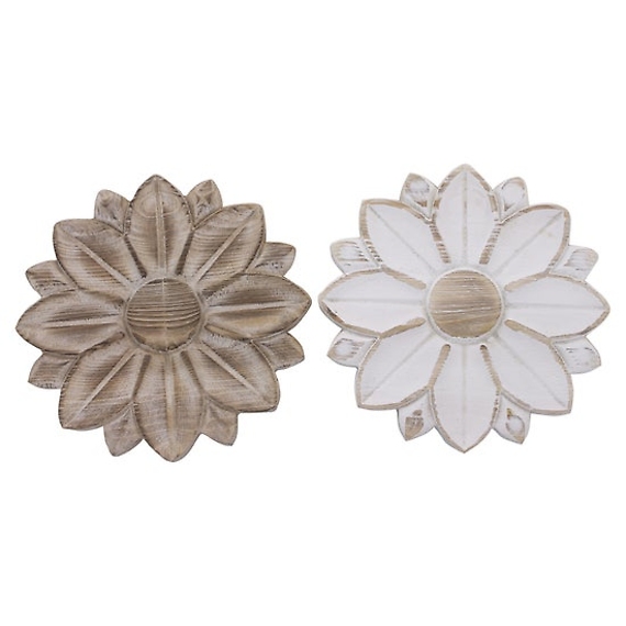 WT Collections White/Brown Wooden Daisy