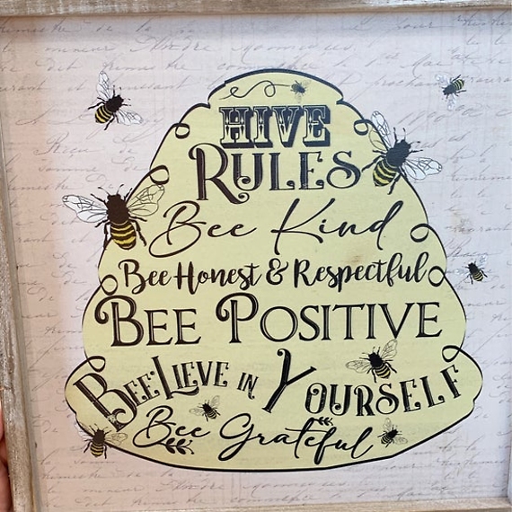 “Hive Rules” Wooden Wall Sign