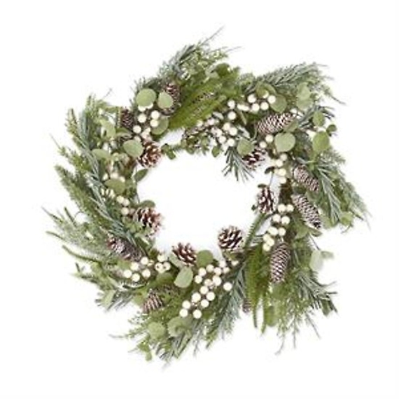 24 Inch Glittered Pine Wreath w/Eva Eucalyptus