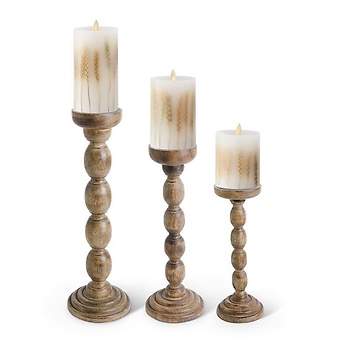 Brown Wood Candleholders w/Luminera Candles